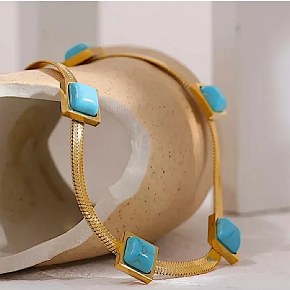 Turquoise Gold Plated Charm Pendant Necklace - Picture 10 of 11